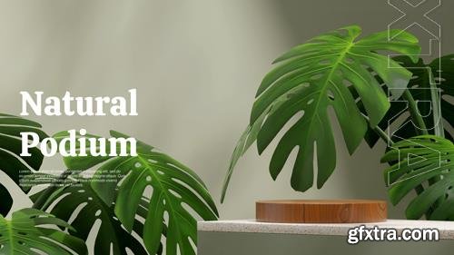 PSD in landscape green wall and monstera plant 3d render image scene mockup wooden texture podium