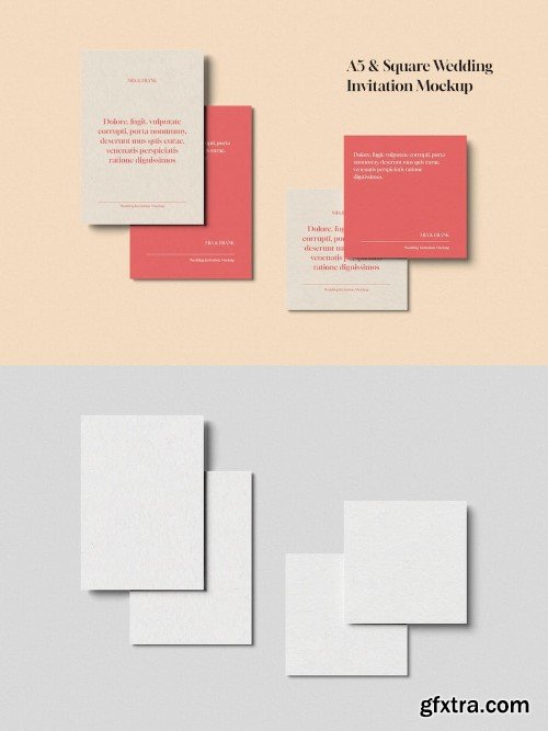 A5 and Square Wedding Invitation Card Mockup