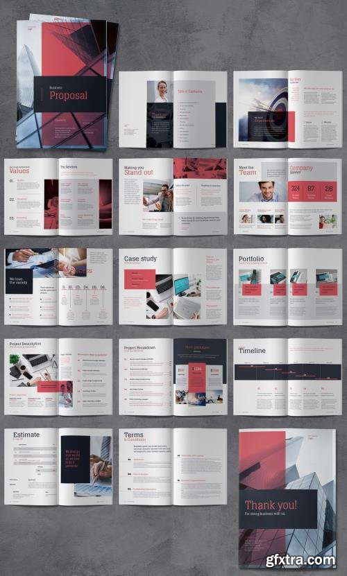 Proposal Brochure with Red and Blue Accents 526158406