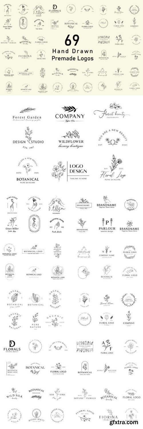 69 Hand Drawn Premade Logos