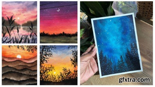 Therapeutic Watercolors : Paint 5 Beautiful Landscapes Under 30 Minutes