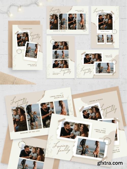 Rustic Family Photo Collage Flyer Postcard with Torn Paper Style 499172644
