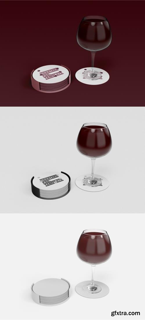 3D Wine Glass with Coasters Mockup 497793567