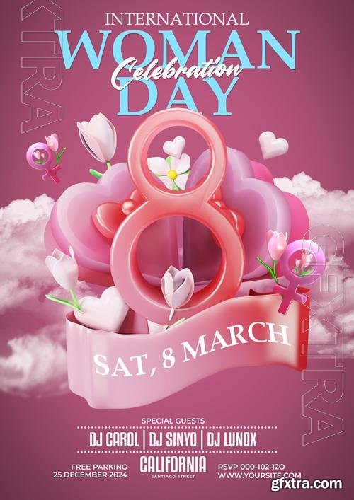 PSD happy women day celebration flyer with crocus flowers 