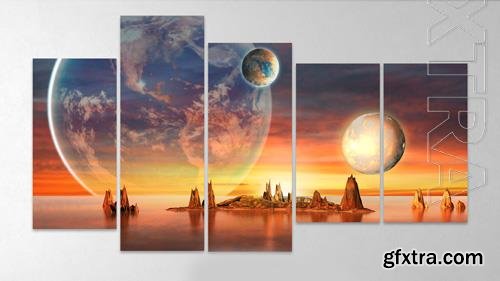 Photo collage psd wall canvas frame effect mockup