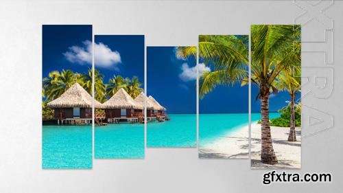 PSD photo collage wall canvas frame effect mockup