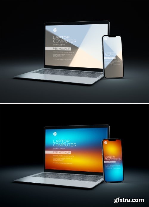 Mobile Phone and Laptop Devices Mockup on Dark Background