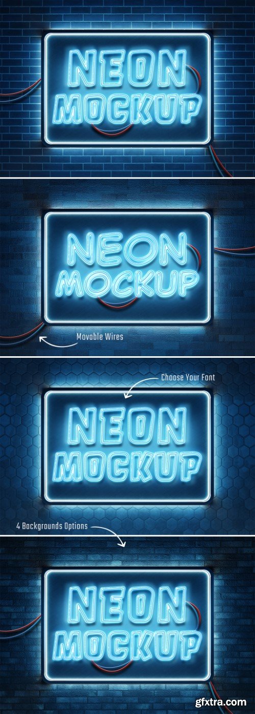 Neon Text Effect Mockup on Brick Wall