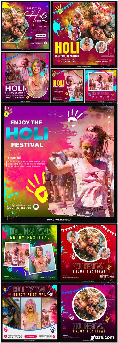 Holi festival social media flyer psd template design