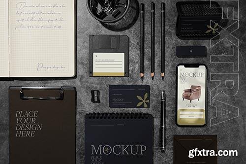 Elegant and dark paper stationery psd design