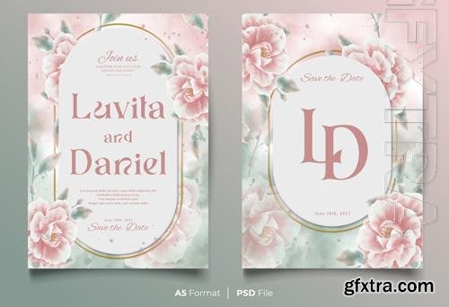 Wedding invitation watercolor psd card with wonderful rose flowers