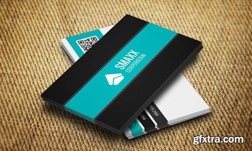 PSD business card black with blue in metal holder mockup