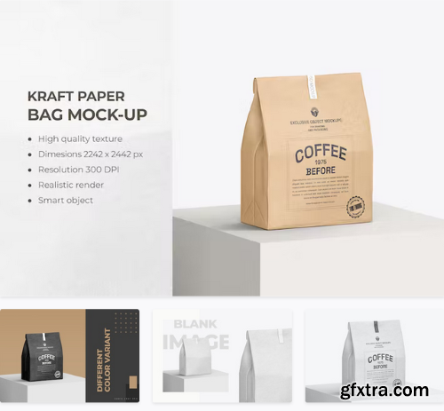 Kraft Paper Bag Mockup for Coffee Or Food Package