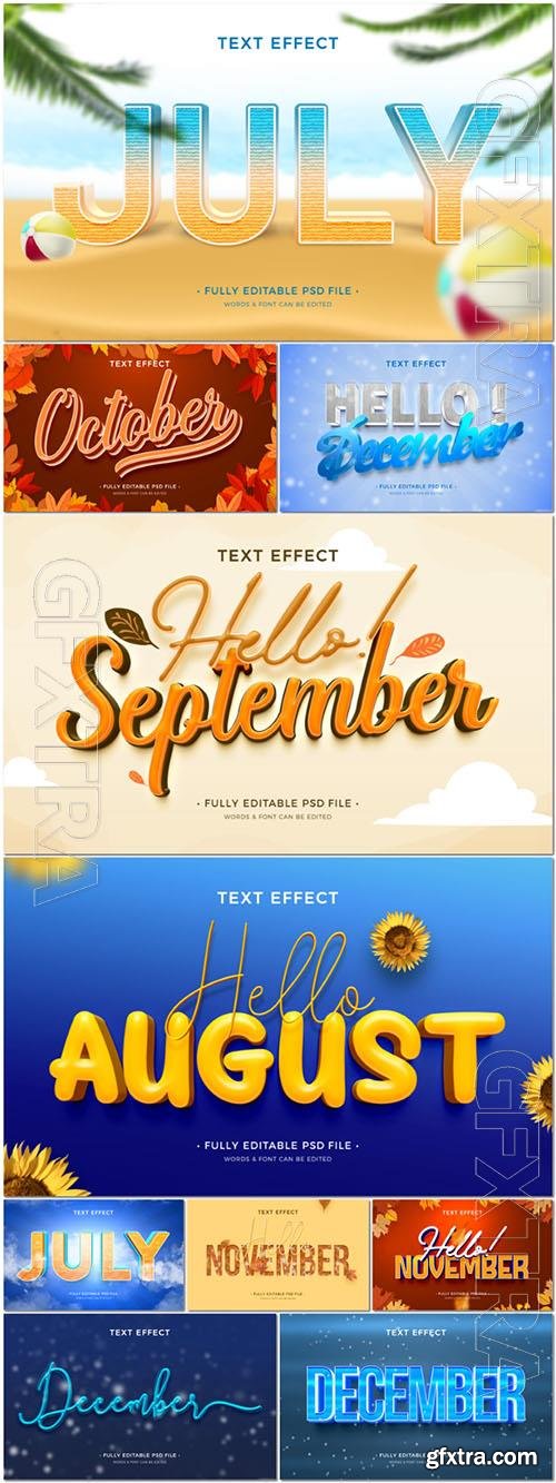 PSD months of the year text effect editable template