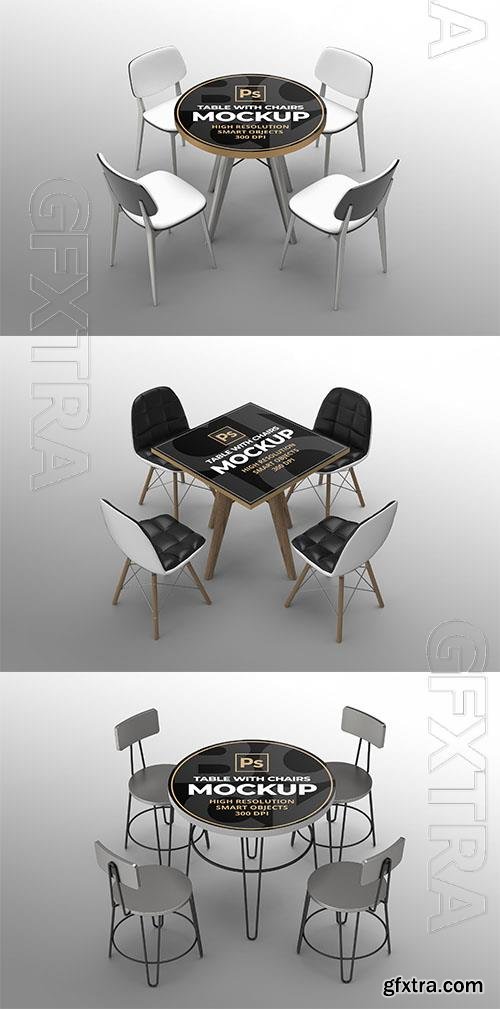 PSD round and square table with chairs mockup