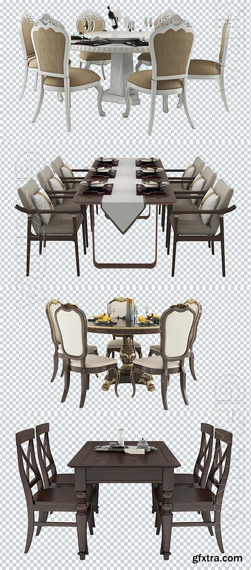 Classic tables and chairs, furniture, set on a transparent background