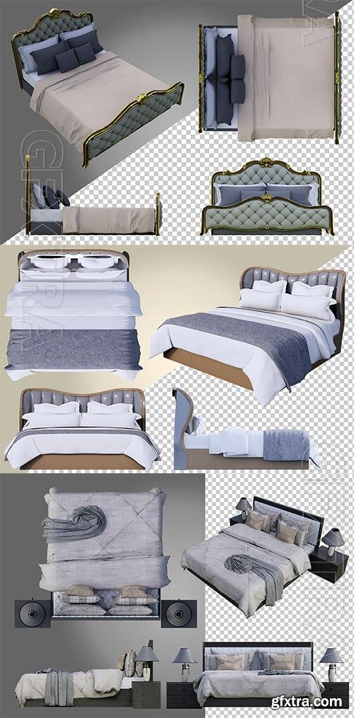 PSD bed with furniture mockup, design interior 3d rendering