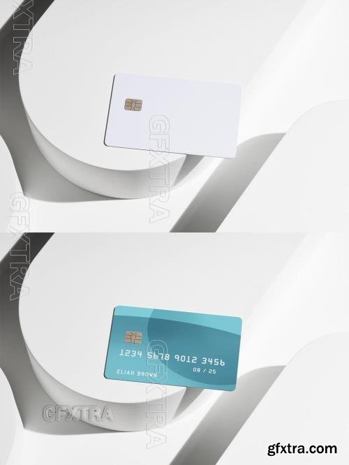 Credit Card Mockup on White Circular Shape 489969113