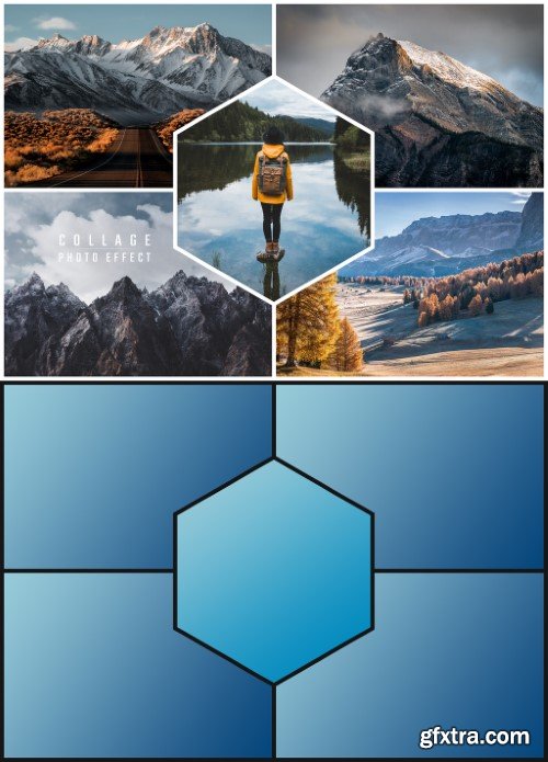 Photo Collage Hexagon Effect Mockup