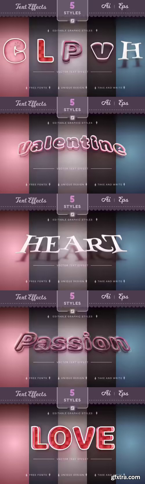 Set 5 Love Editable Text Effects, Font Styles