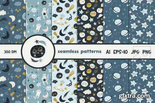 Collection of Cute Space Seamless Patterns