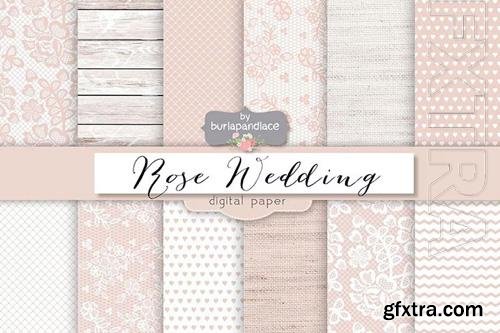 Rose pale wedding digital paper pack