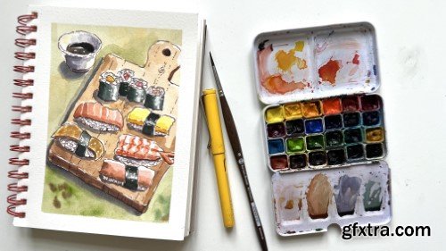 Food Illustration: Sushi in Ink and Watercolor. A Sketchbook Practice