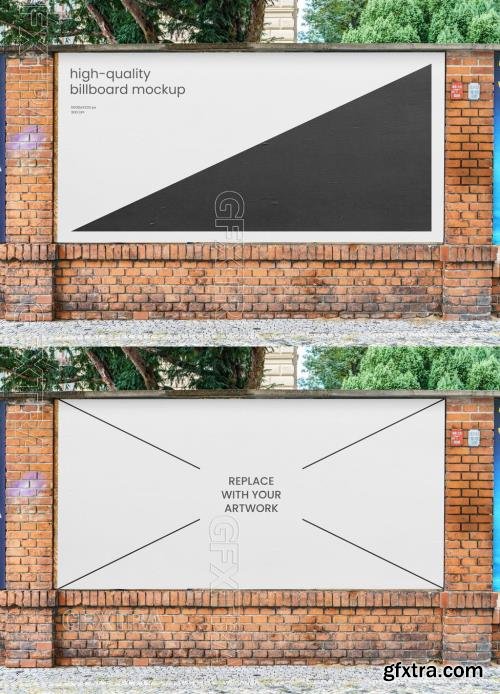 Wide Street Glued Outdoor Poster Mockup on Brick Wall 545789131