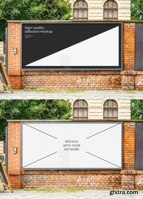 Wide Street Glued Outdoor Poster Mockup on Brick Wall 545788406