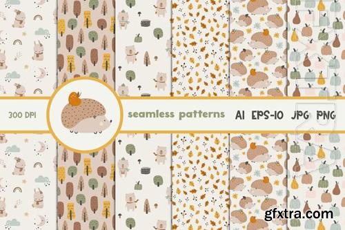 Cute Autumn Seamless Patterns Design Set