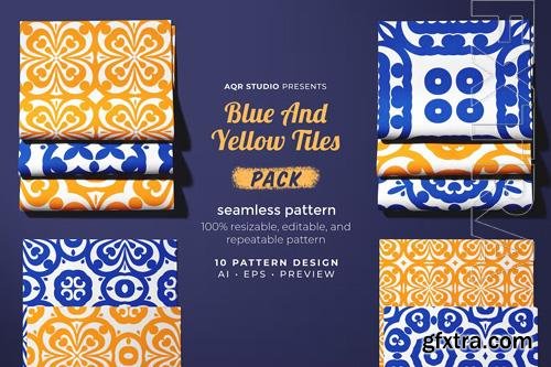 Blue And Yellow Tiles - Seamless Pattern Set