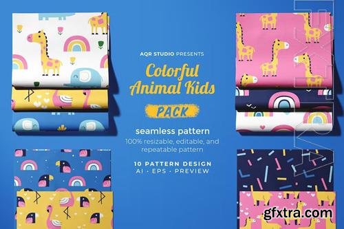 Colorful Animal Kids - Seamless Pattern Set