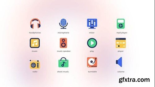 Videohive Music and Radiostation - Flat Icons 43938916