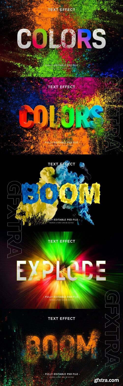 Color explosion psd text effect template set 