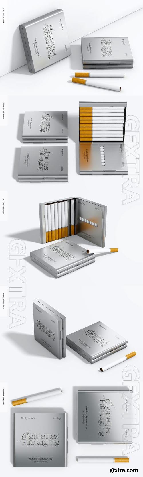 Metallic cigarette case psd template mockup leaned