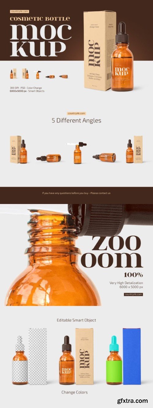 Amber Dropper Cosmetic Bottle Mockup