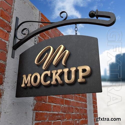 Hanging sign bracket gold logo mockup 