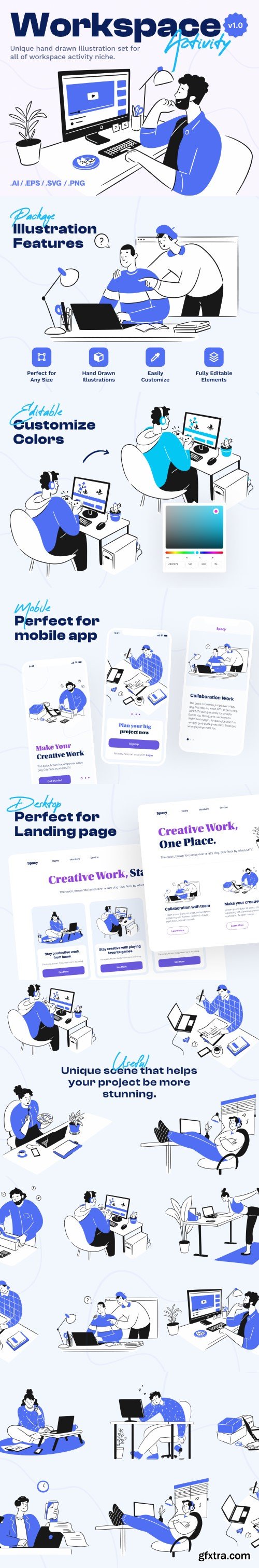 UI8 - Spacy - Workspace Activity Illustration Set