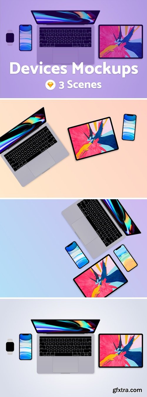 MacBook Pro, iPad Pro, iPhone Pro - Sketch Mockup X3V5UAM