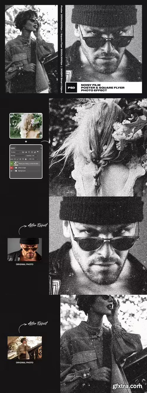 Noisy Film Photo Effect for Square and Poster