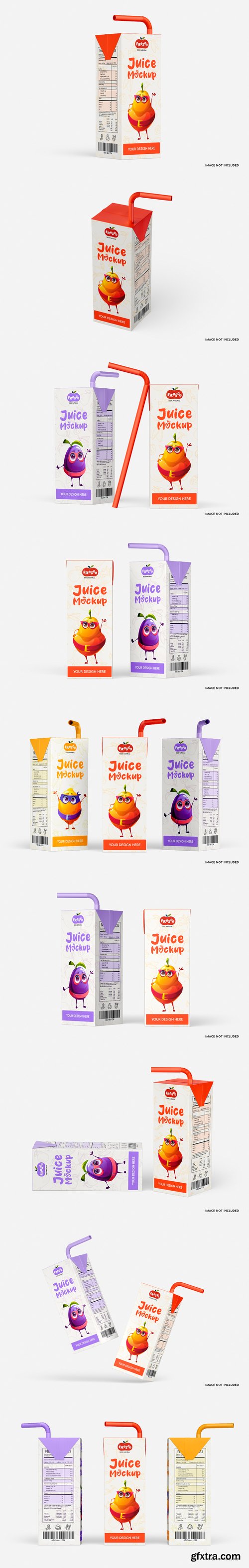 Juice packet with straw mockup