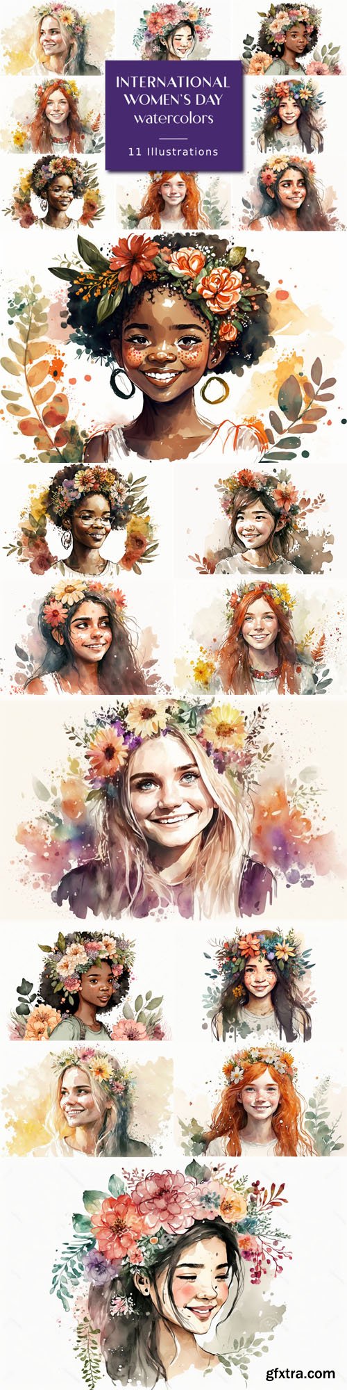 11 Watercolor International Women's Day Illustrations