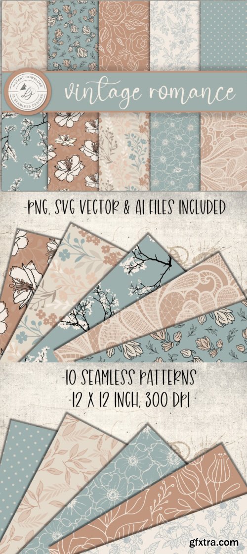 Vintage Romance - 10 Seamless Vector Patterns