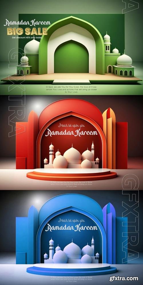 Islamic ramadan kareem and eidpsd  podium stage display mockup 