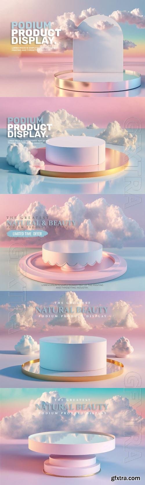 3d realistic psd podium mockup isolate with blue sky soft clouds 