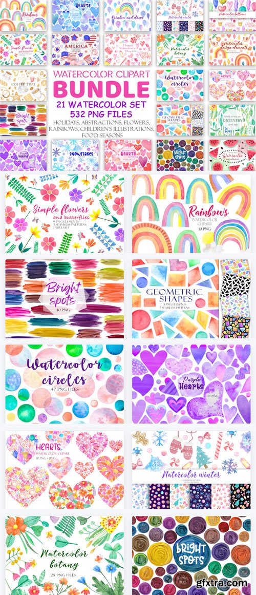 Watercolor Clipart Bundle - 21 Premium Graphics