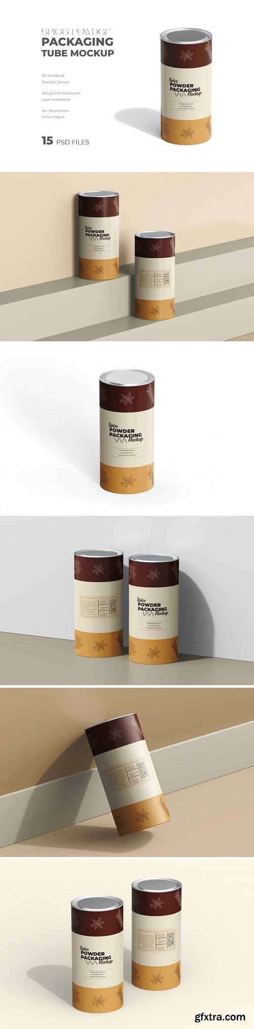 Paper Tube With Metallic Lid Spice Package Mockup 9X68B48