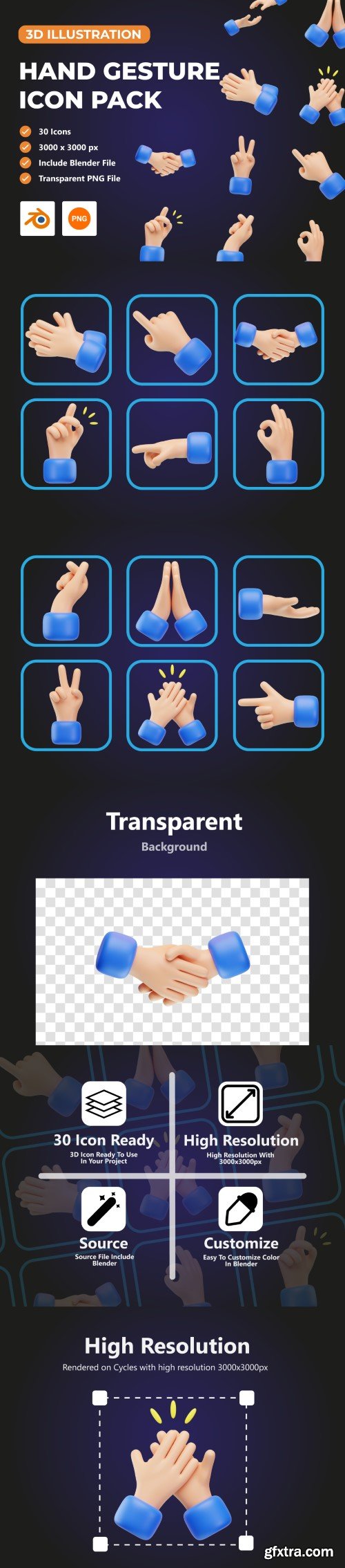 Hand Gesture 3D Icon Pack