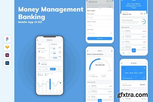 Money Management & Banking Mobile App UI Kit CUHYD7X