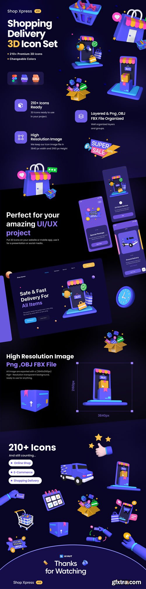 UIHUT - 3D Shopping Illustration Icon Pack - Shop Xpress